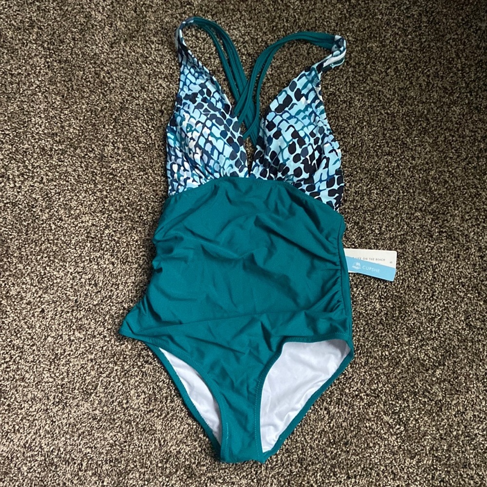 Cupshe Turquoise Snakeskin Printed One-Piece, NWT
